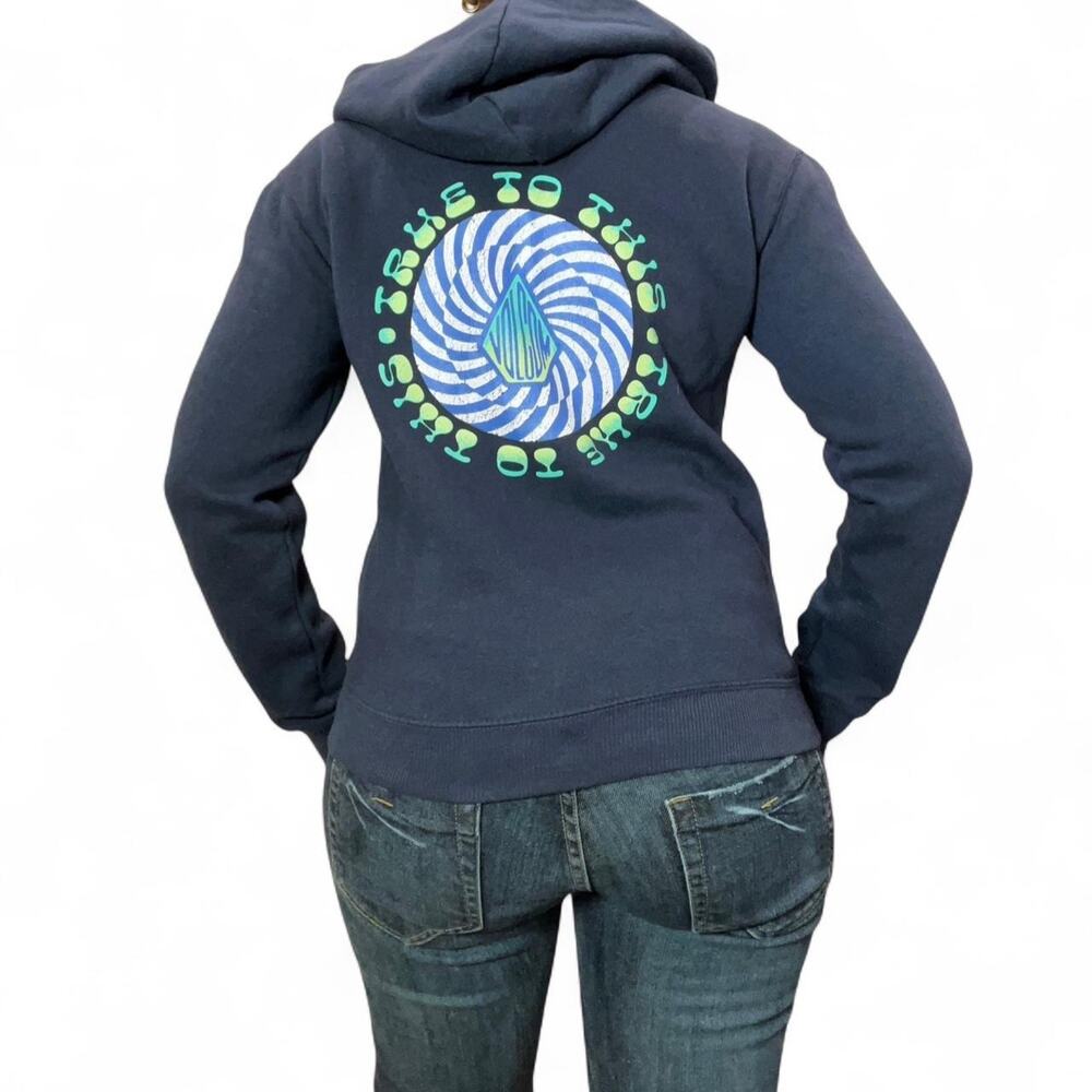 Volcom “True To This” Navy Blue Zip Up Hoodie, Small